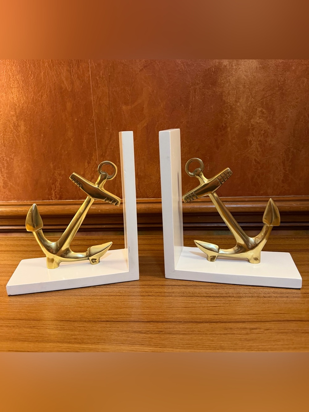 Target Threshold Brass Anchor Wood Bookends Nautical Decor Pair (Made in India)